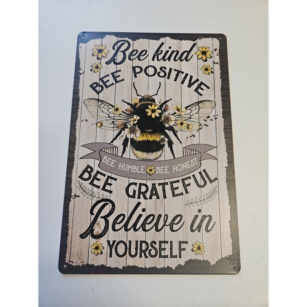 Bee Kind Bee Positive Metal Wall Sign Farmhouse Rustic Bee Decor Inspirational